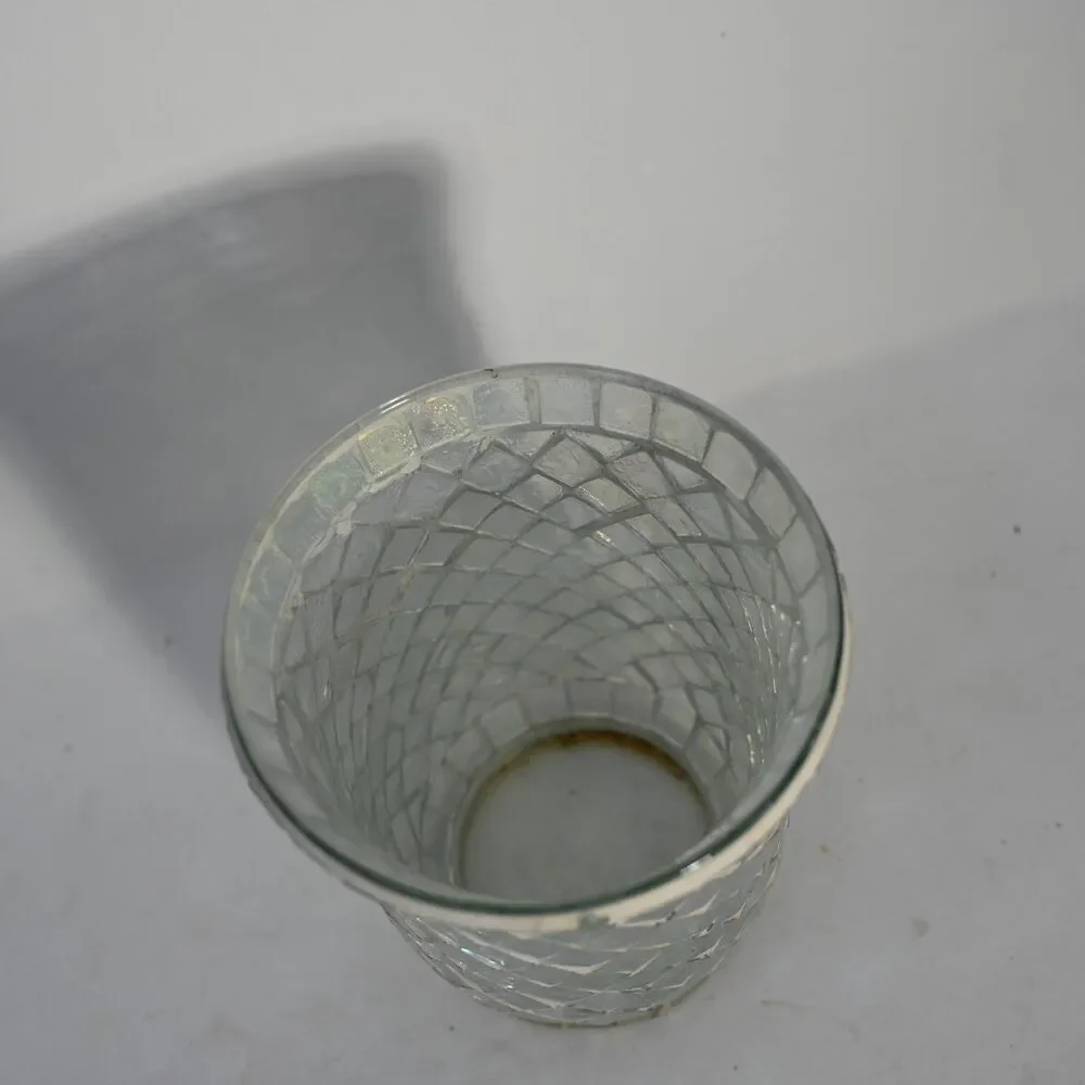 Iridescent Mosaic Glass Votive Candle Holder Mother of Pearl Tea Light Cup